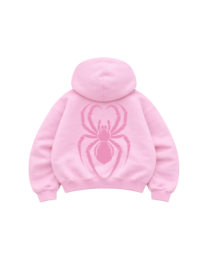 Hoodie Zip Mangas globo pink araña.