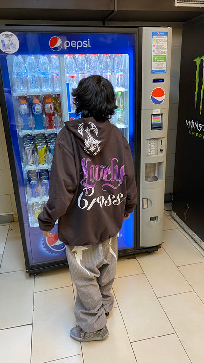 Hoodie Lovely Cross marron