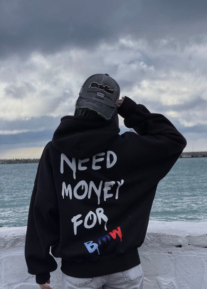 Hoodie need money modelo manga globo  Blanco