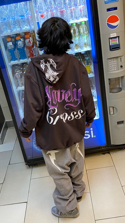 Hoodie Lovely Cross marron
