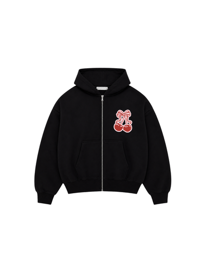 Hoodie cherry zip black clasic