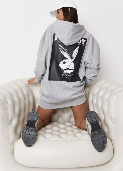 Hoodie gris playboy conejo negro