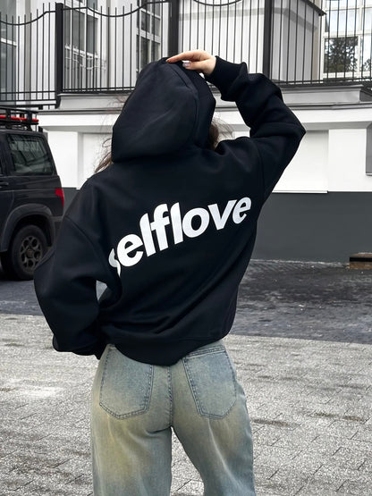 Hoodie self love    modelo manga globo  black