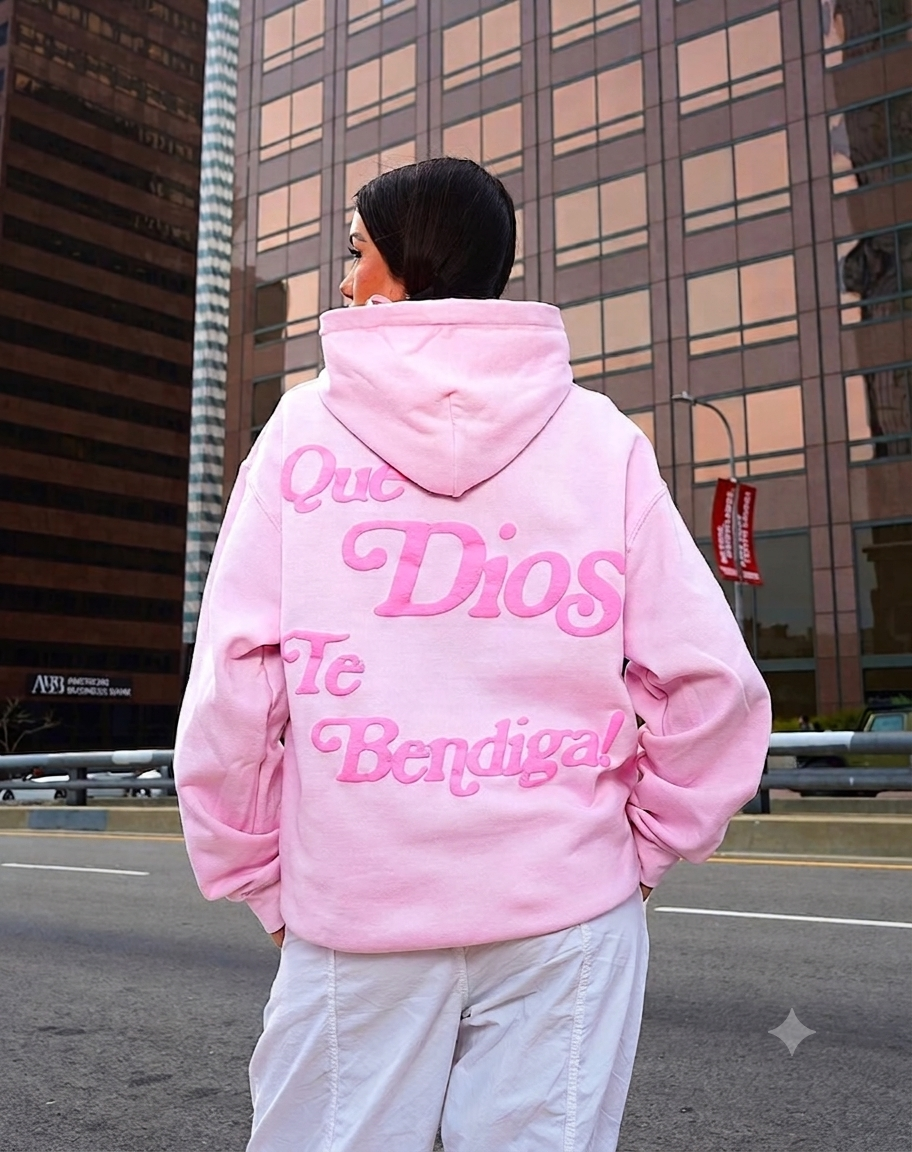 Hoodie que Dios te bendiga     modelo manga globo pink puff