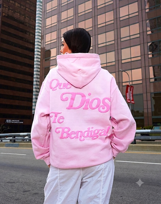 Hoodie que Dios te bendiga     modelo manga globo pink puff