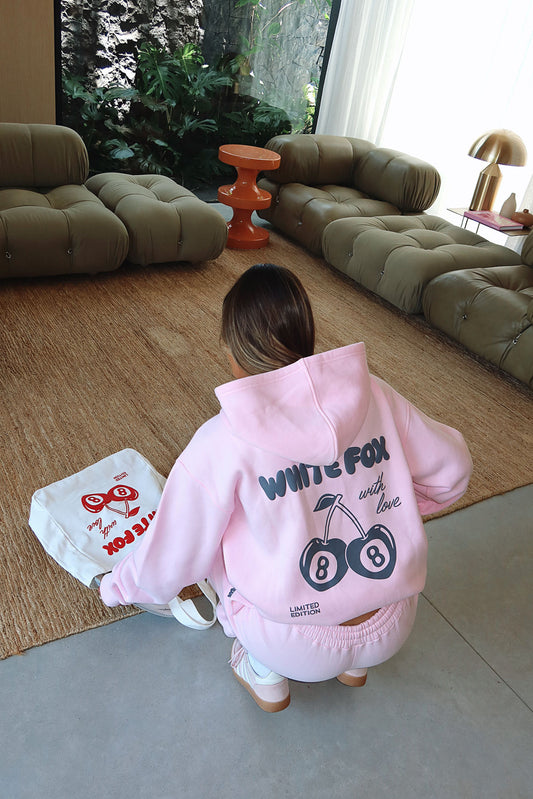 Hoodie rosado white fox logo gris