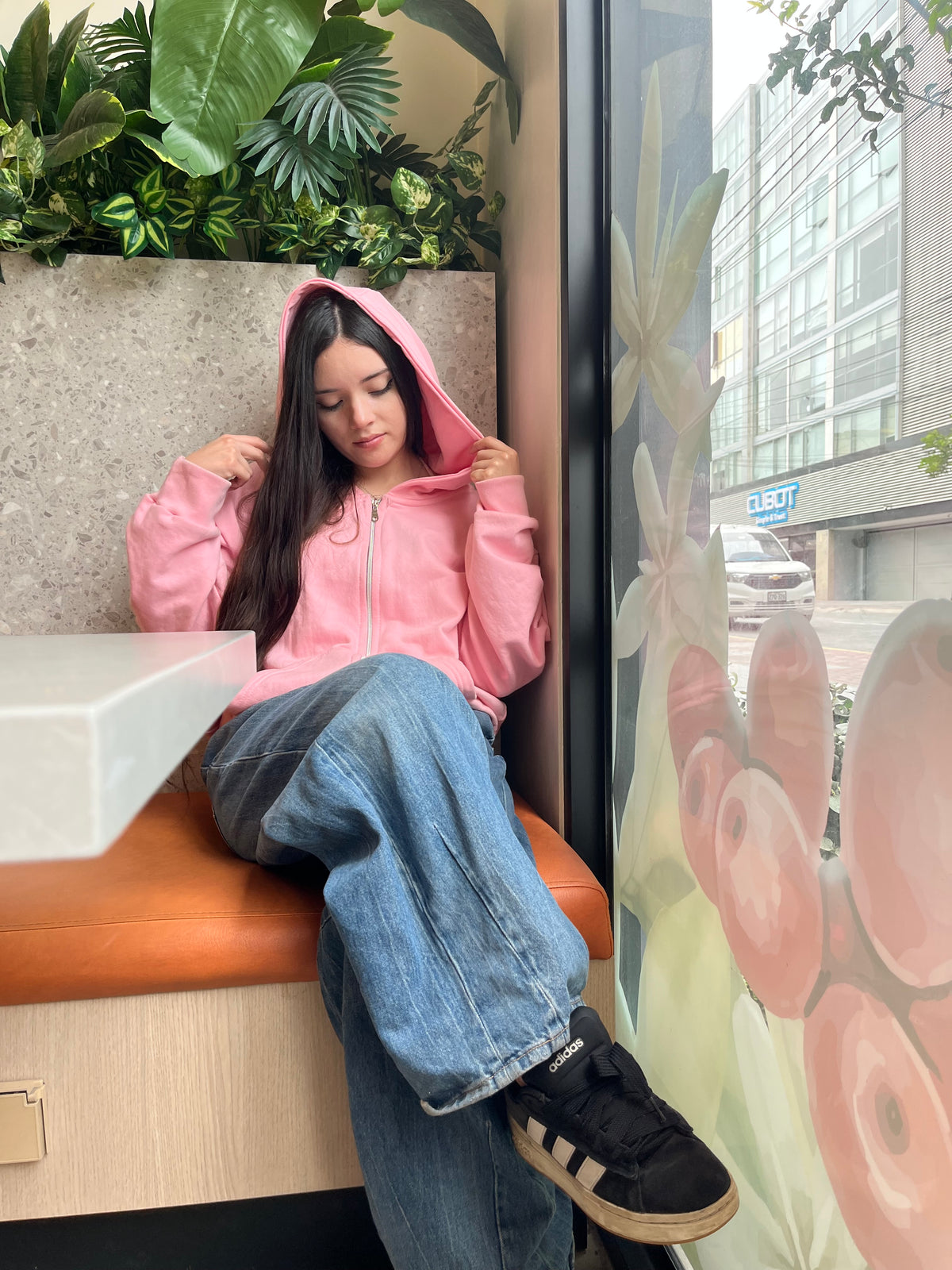 Hoodie Zip Mangas globo Basic pink