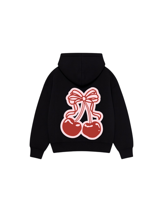 Hoodie cherry zip black clasic