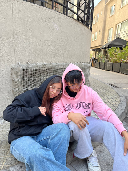 Hoodie tu alma con la mía modelo manga globo negro