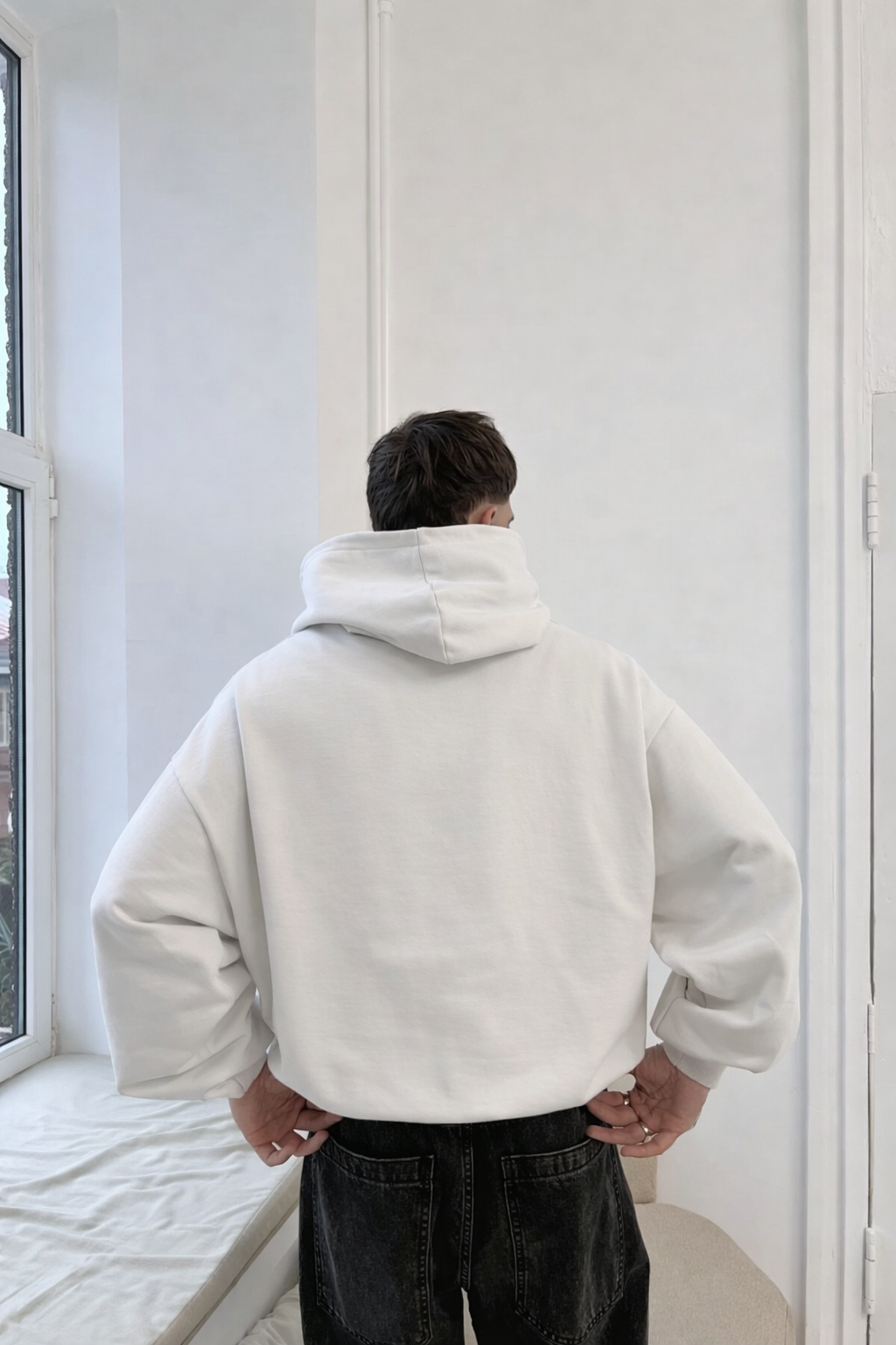 Hoodie manga globo Basic blanco