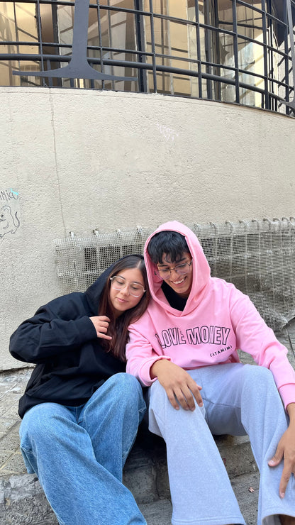 Hoodie I love money modelo manga globo rosa