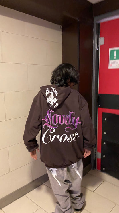 Hoodie Lovely Cross marron