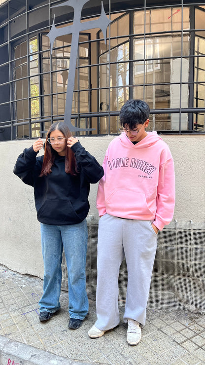 Hoodie I love money modelo manga globo rosa