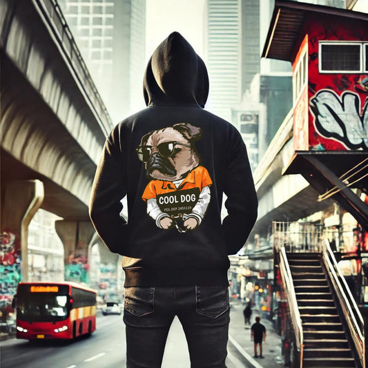 Hoodie negro urbano perro 028