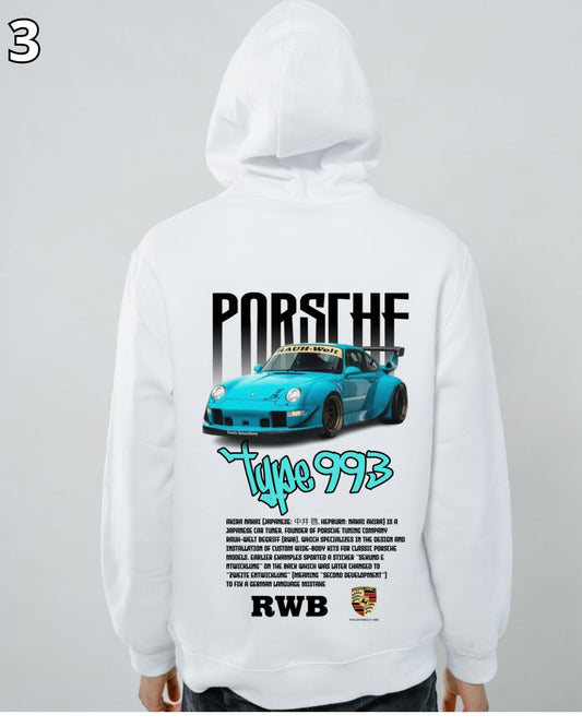 🏁 Hoodie Urban "Porsche Auto Type 993  " – Edición Blanca Y Negra  Premium 🏁