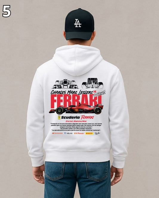 🏁 Hoodie Urban "Auto Ferrari Charles Marc" – Edición Blanca Premium 🏁