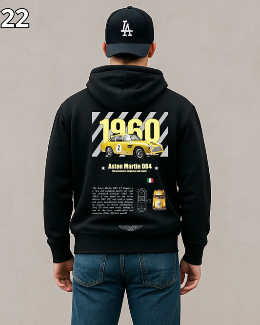 🏁 Hoodie Urban "Auto 1960 Amarillo Aston Martin DB4 " – Edición Negra Premium 🏁