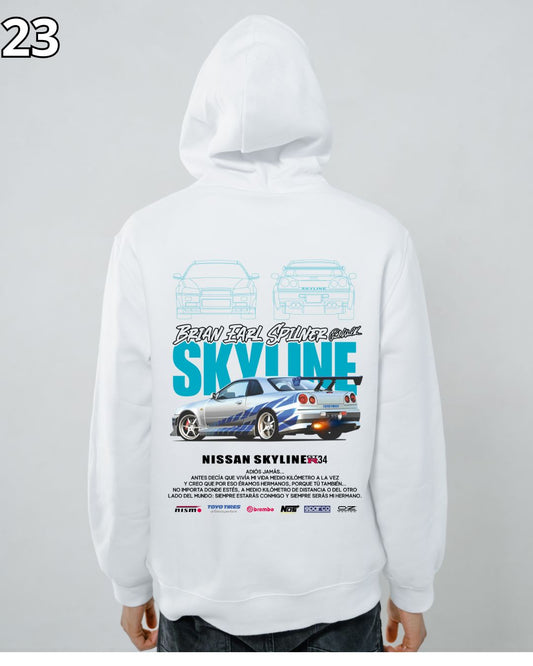 🏁 Hoodie Urban "Auto Nissan Skyline GT34" – Edición Blanca Premium 🏁