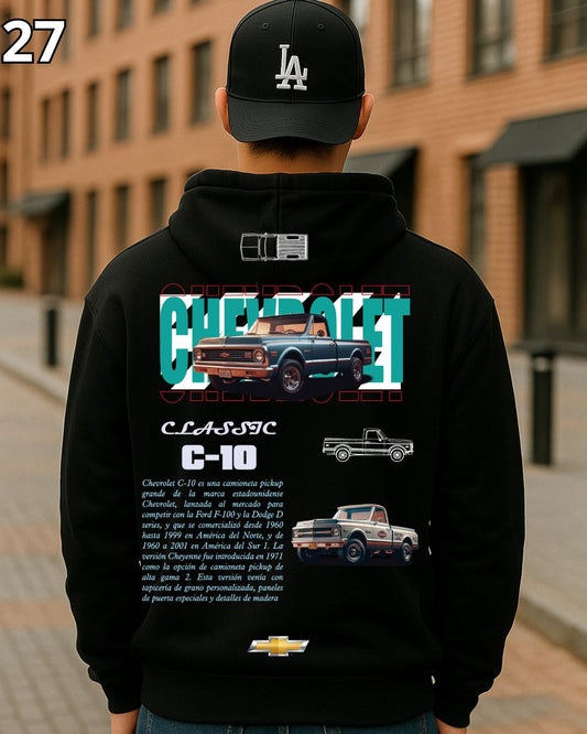 🏁 Hoodie Urban "Auto Chevrolet C-10" – Edición Negra Premium 🏁