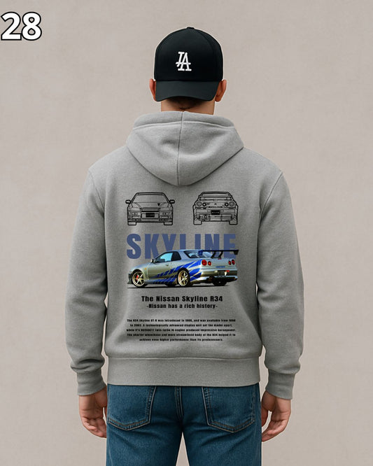 🏁 Hoodie Urban "Auto Nissan Skyline R34" – Edición Gris Premium 🏁