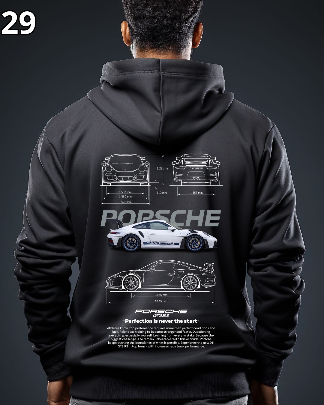 🏁 Hoodie Urban "Auto Blanco Porshe GT3RS" – Edición Negra Premium 🏁