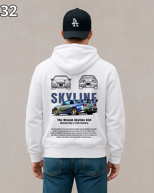 🏁 Hoodie Urban "Auto Gris Nissan Skyline " – Edición Blanca Premium 🏁