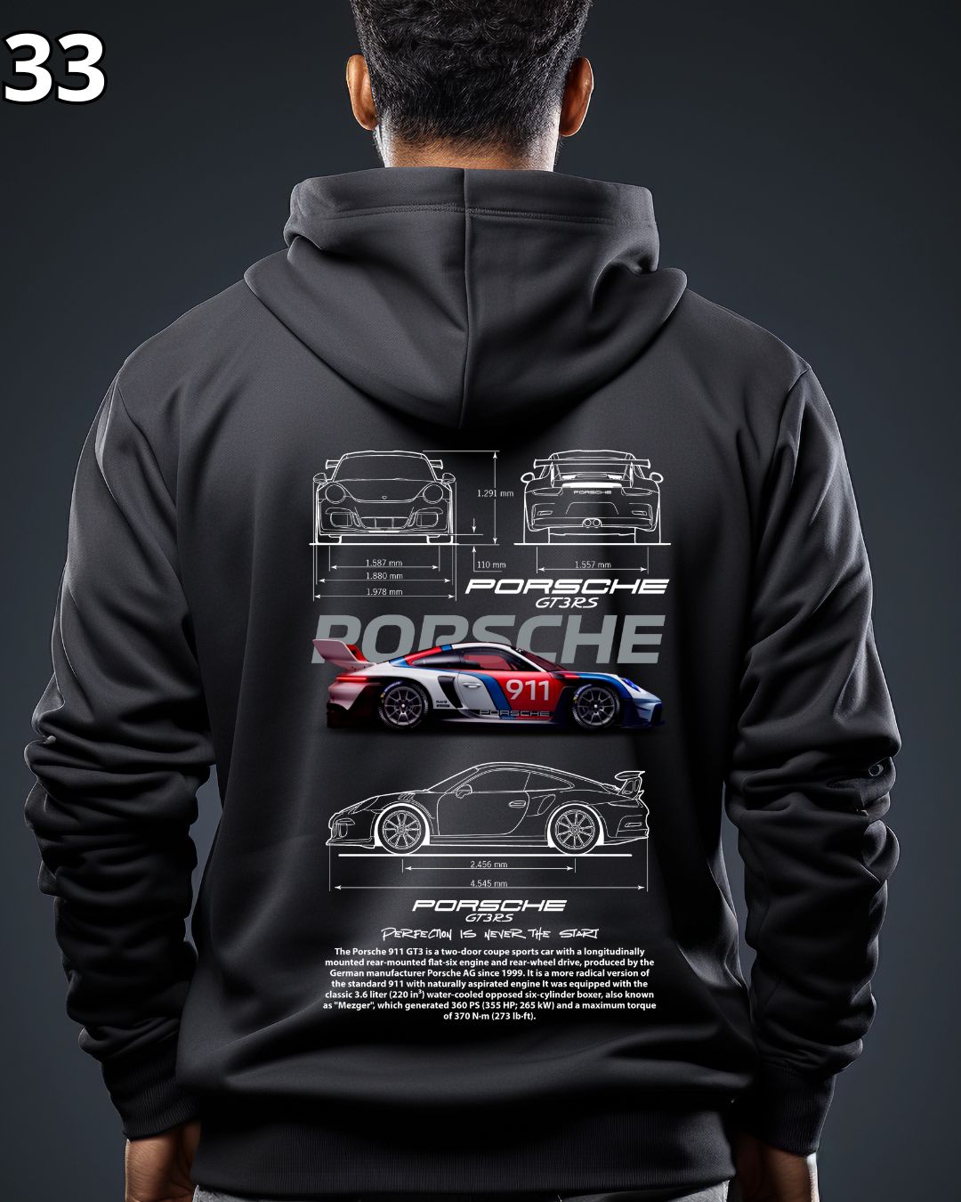 🏁 Hoodie Urban "Auto Porshe 911 GT3RS" – Edición Negra Premium 🏁