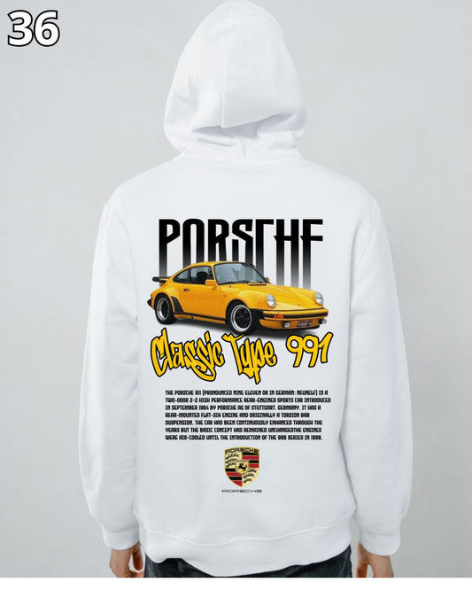 🏁 Hoodie Urban "Auto Porshe Clasic Type 991" – Edición Blanca Premium 🏁