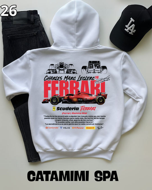 🏁 Hoodie Urban "Auto Ferrari Charles Marc" – Edición Blanca Premium 🏁