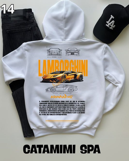 🏁 Hoodie Urban "Auto Lamborghini" – Edición Blanca Premium 🏁