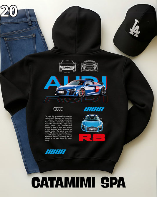 🏁 Hoodie Urban "Auto Azul Audi R8 " – Edición Negra Premium 🏁