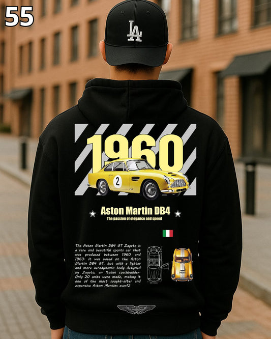 🏁 Hoodie Urban "Auto 1960 Aston Martin DB4" – Edición Negra Premium 🏁