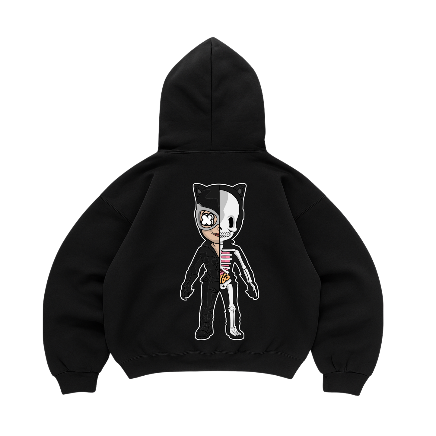 Hoodie Cat Woman Half Skeleton