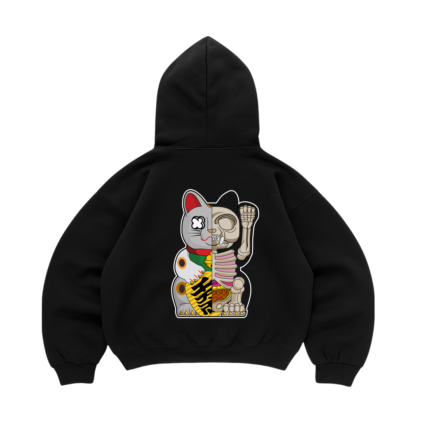 Hoodie Fortune Cat Half Skeleton