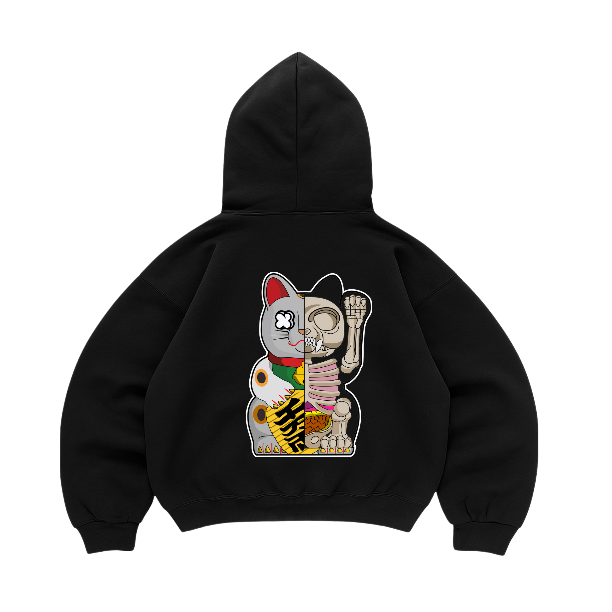 Hoodie Fortune Cat Half Skeleton