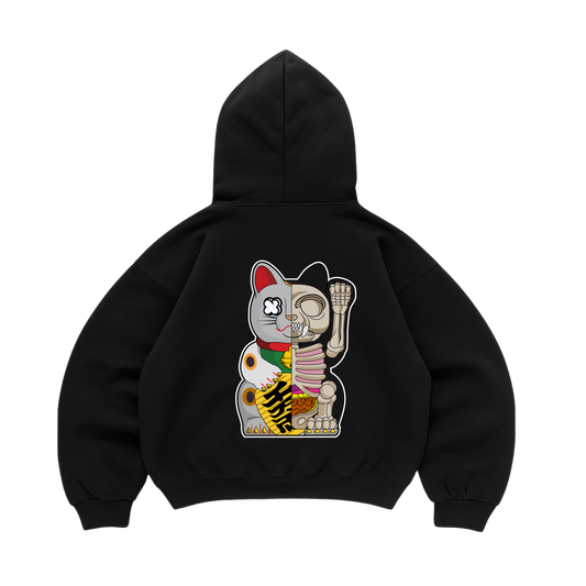 Hoodie Fortune Cat Half Skeleton