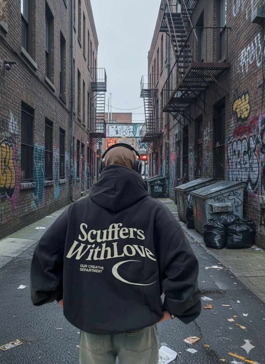 Hoodie negro manga globo with love